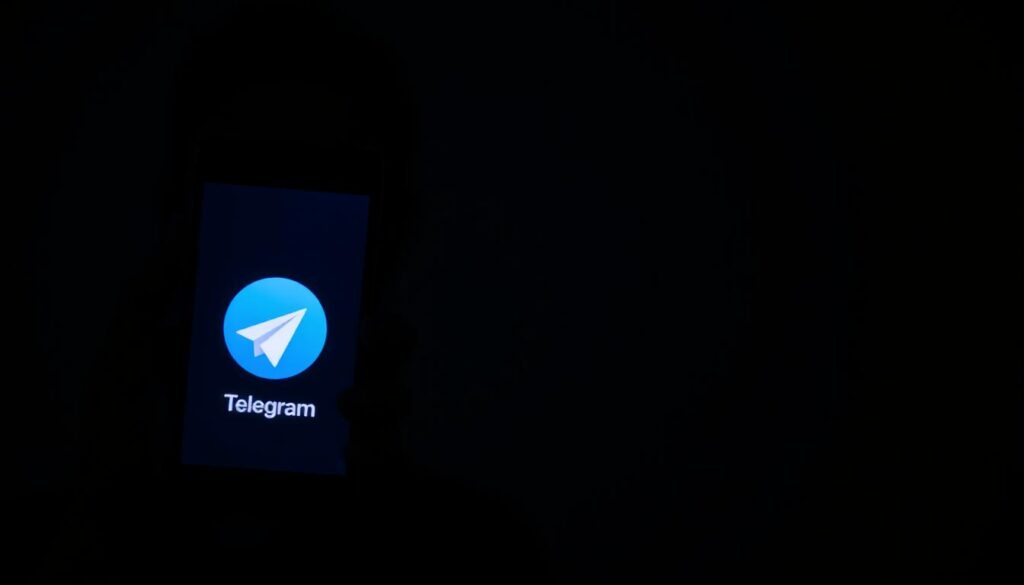 A dimly lit room, the glow of a smartphone screen illuminating the user's face. On the display, two app icons side by side - the Telegram logo on the left, the Google Play Store icon on the right. The user's expression is one of contemplation, hinting at the subtle differences between the two versions. In the background, a muted, semi-abstract representation of the Telegram interface, with its signature cloud-like shapes and minimalist design elements. The lighting is soft and moody, creating a sense of depth and introspection. The overall atmosphere evokes the idea of exploring the nuances between the two Telegram experiences, hinting at the limitations and advantages of each.